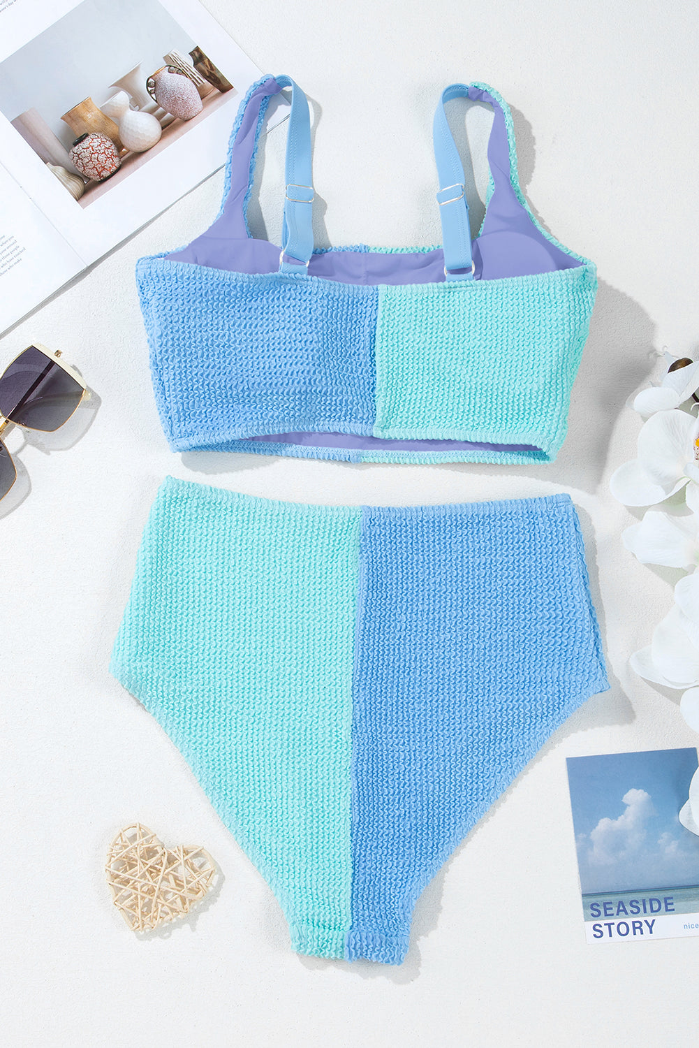 Corded Colorblock Bikini Top & High Waist Bottom