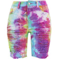 Waist Tie-Dyed Ripped Denim Bottoms