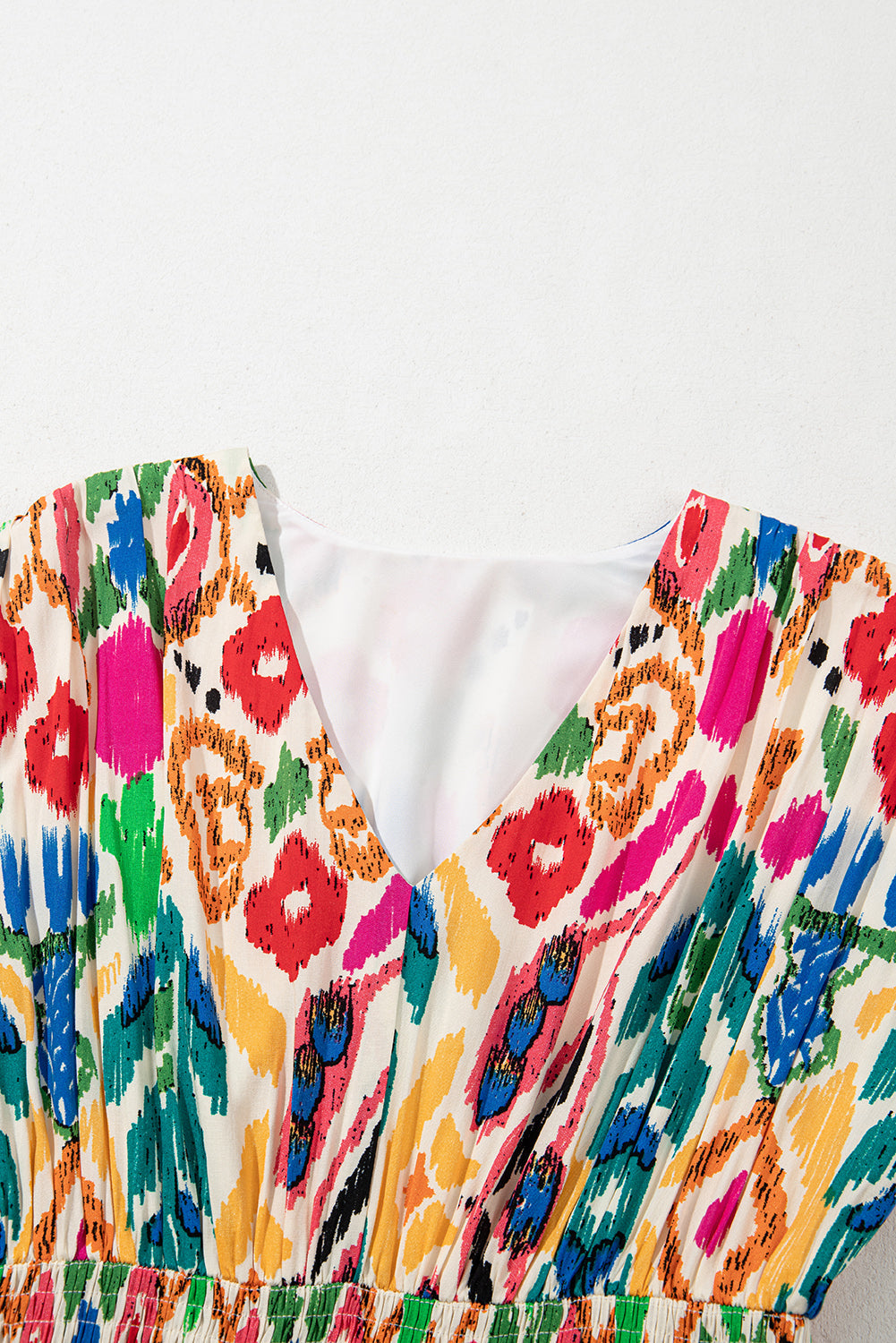 Abstract V-Neck Dolman Sleeve Ruffle Tiered Mini Dress