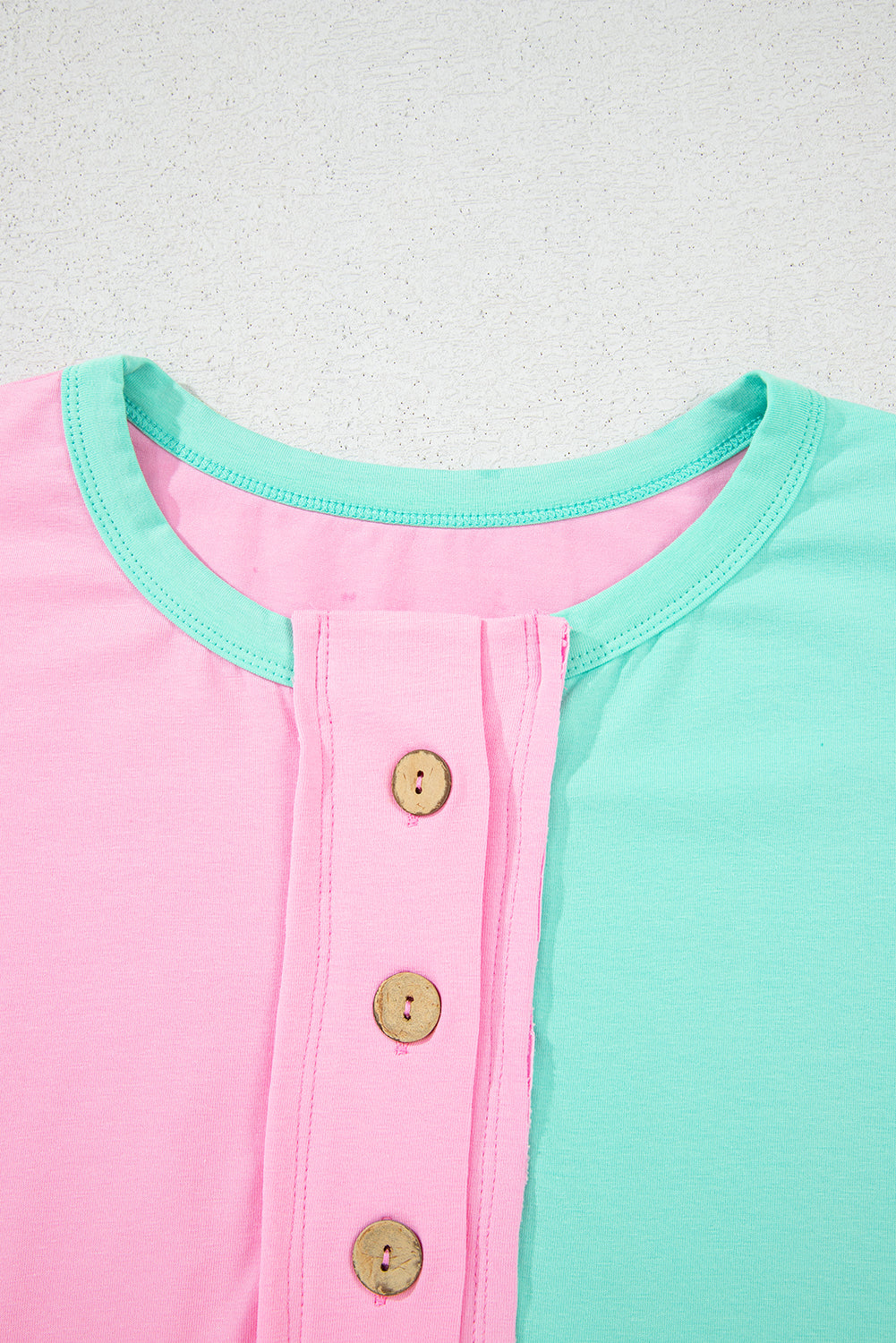 Colorblock Checker Half Button Henley T-Shirt