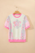 Floral Colorblock Patchwork Short Sleeve Top