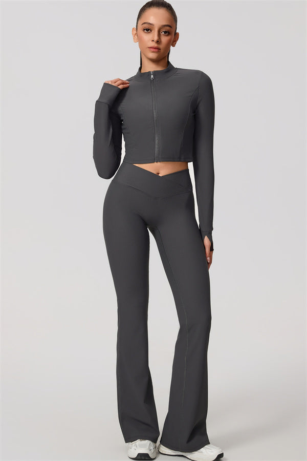 The Daze Zip Jacket Sports Bra Flared Leggings 3-Piece Set