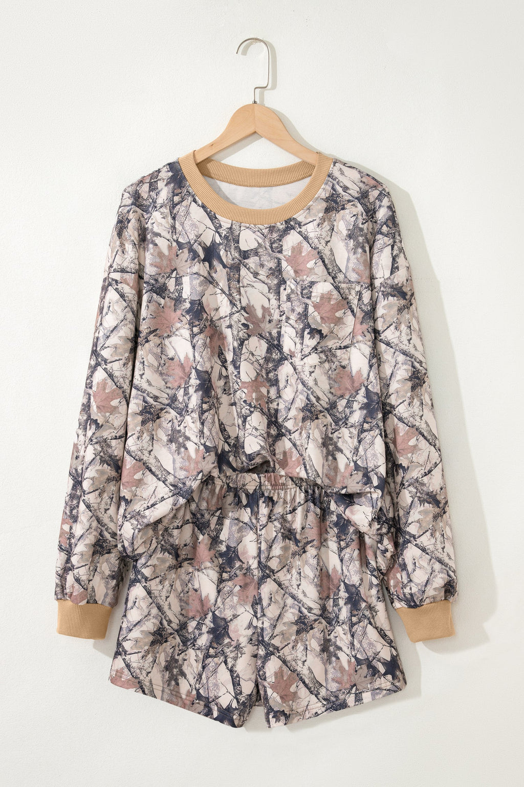 Woodland Camo Long Sleeve Top & Casual Short Set