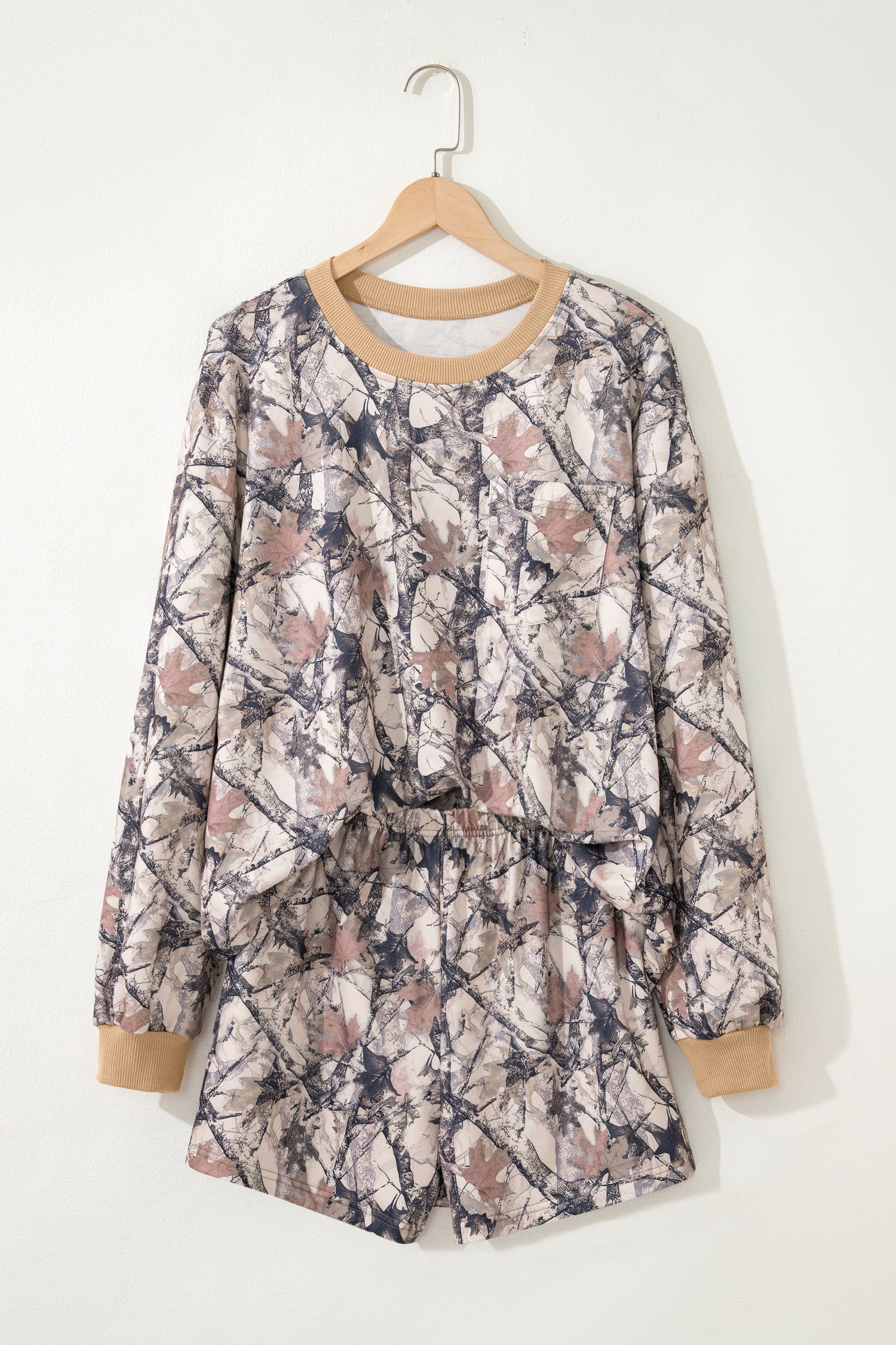 Woodland Camo Long Sleeve Top & Casual Short Set