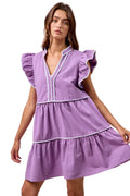 Gameday Theme Contrast Binding Ruffled Dress
