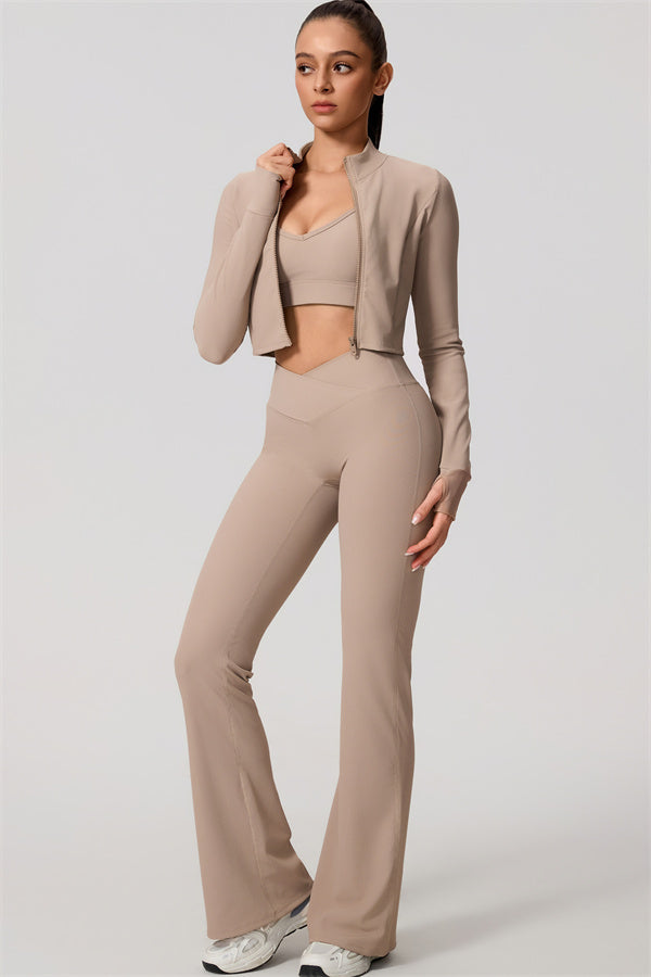 The Daze Zip Jacket Sports Bra Flared Leggings 3-Piece Set