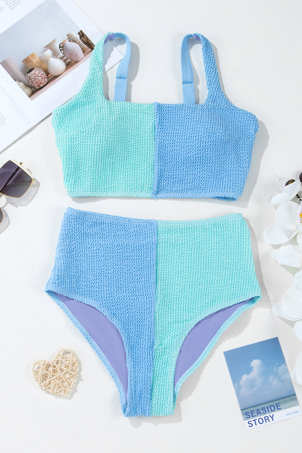 Corded Colorblock Bikini Top & High Waist Bottom