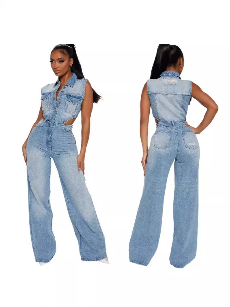 Denim Straight Leg Jumpsuit