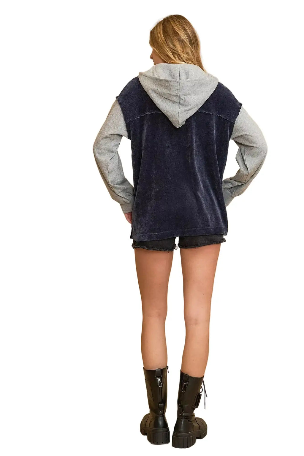 Umgee Contrast Hooded Chenille Jacket