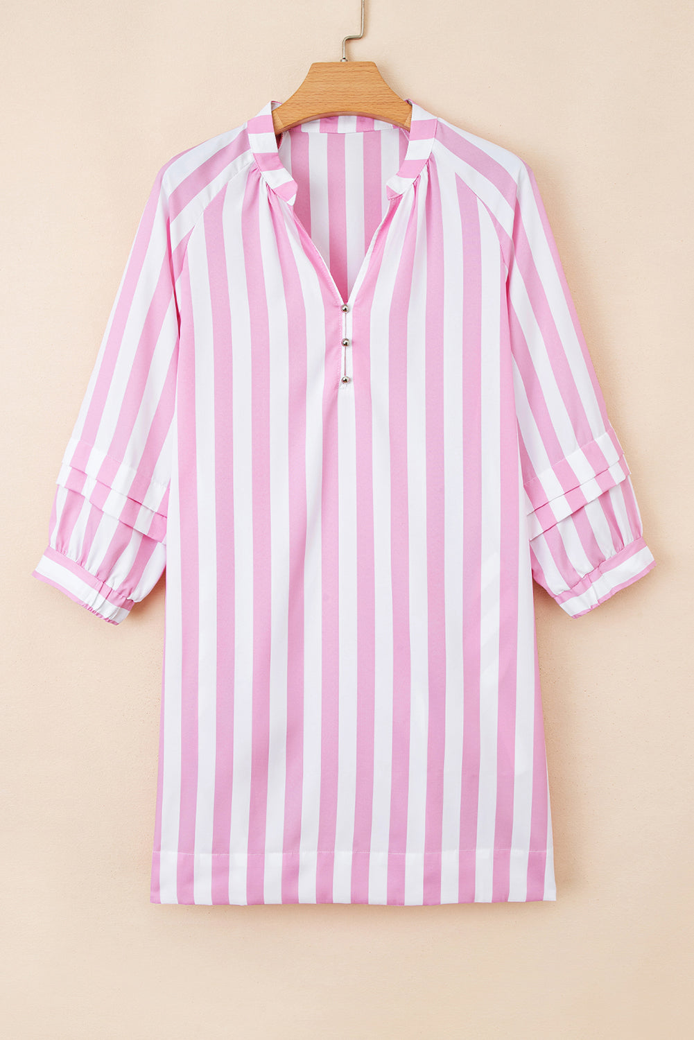 Stripe Bracelet Sleeve Button Loose Mini Dress