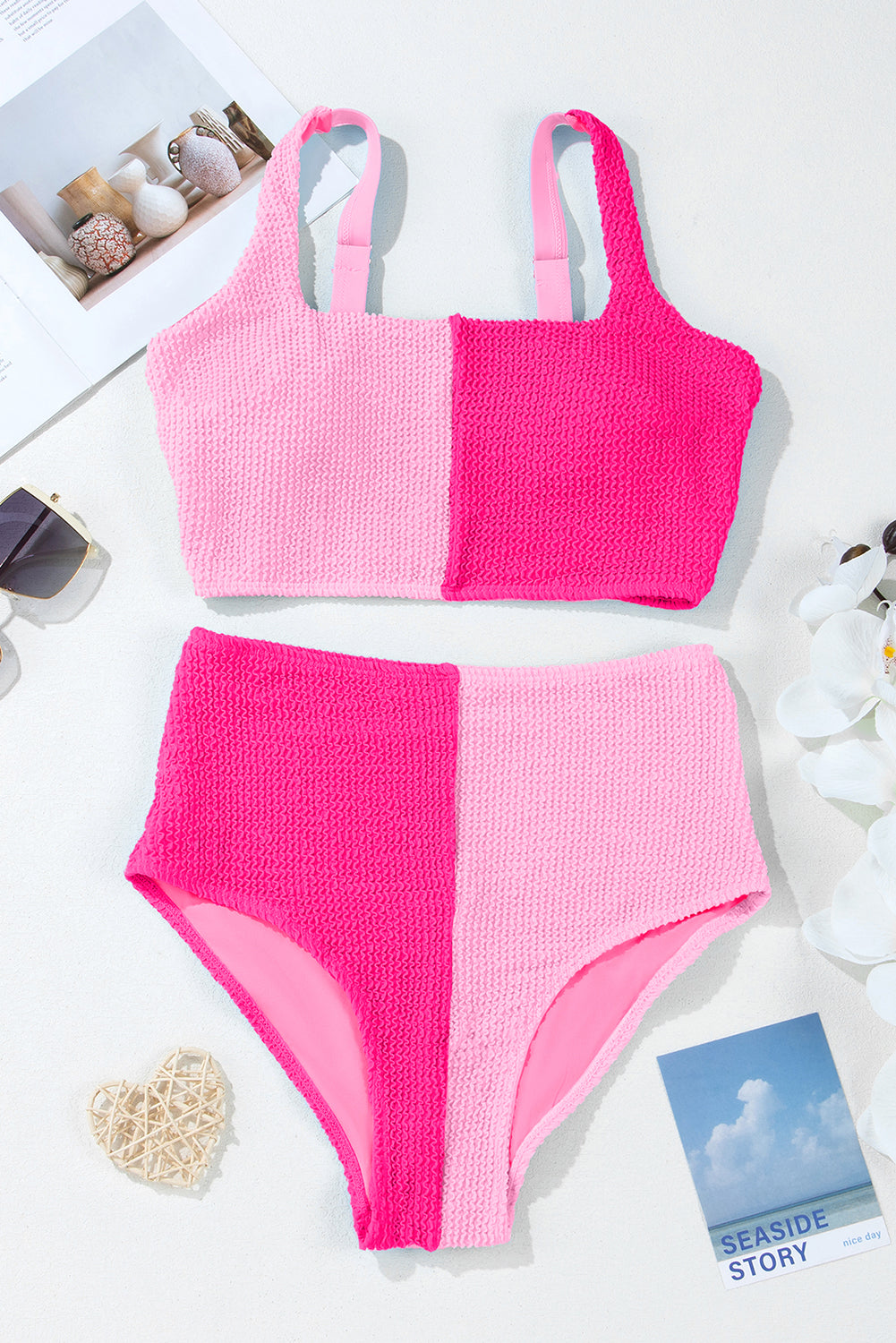 Corded Colorblock Bikini Top & High Waist Bottom