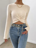 Round Neck Design Cross Knitted Top Sweater For Women