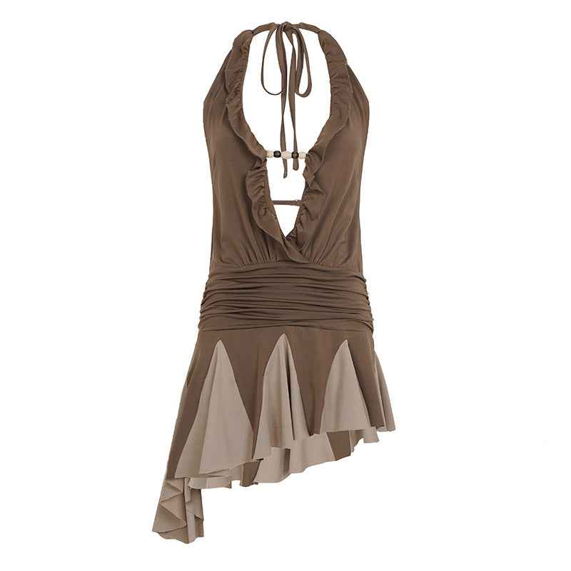 MUNSIEUR Backless Pleated Irregular Asymmetric Dress