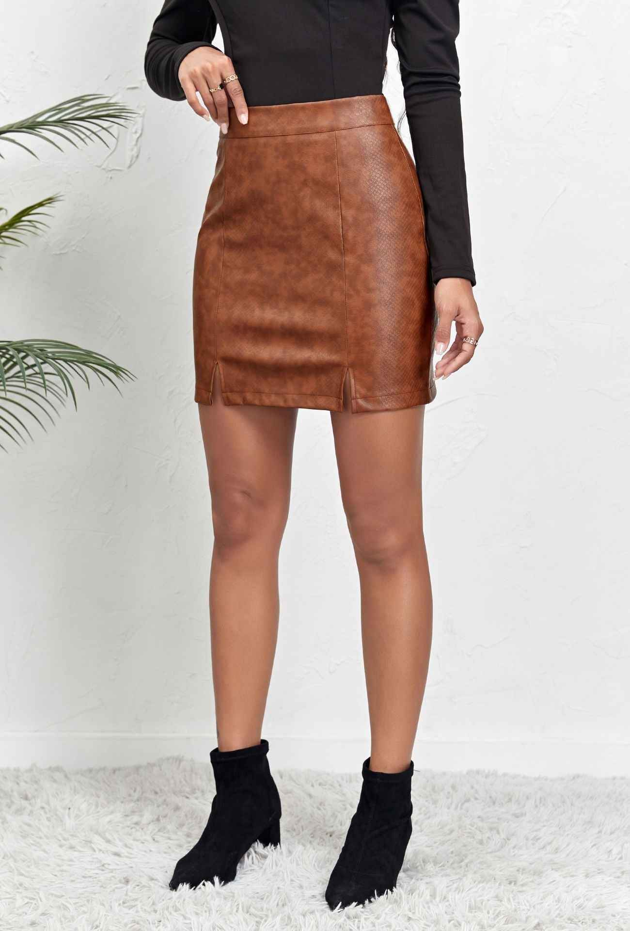 Boutique Leather Skirt High Waist