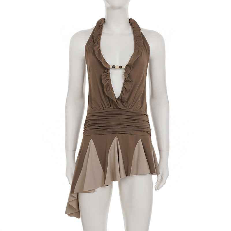 MUNSIEUR Backless Pleated Irregular Asymmetric Dress