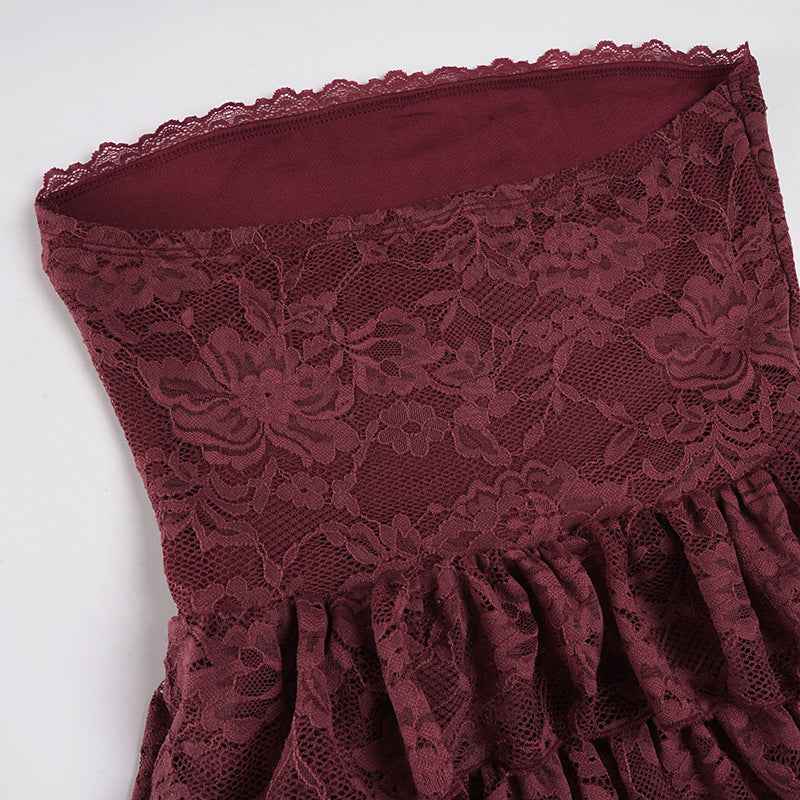 Lace Stitching Puffy Tiered Dress Summer Set