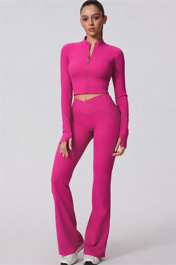 The Daze Zip Jacket Flared Leggings 2-Piece Set