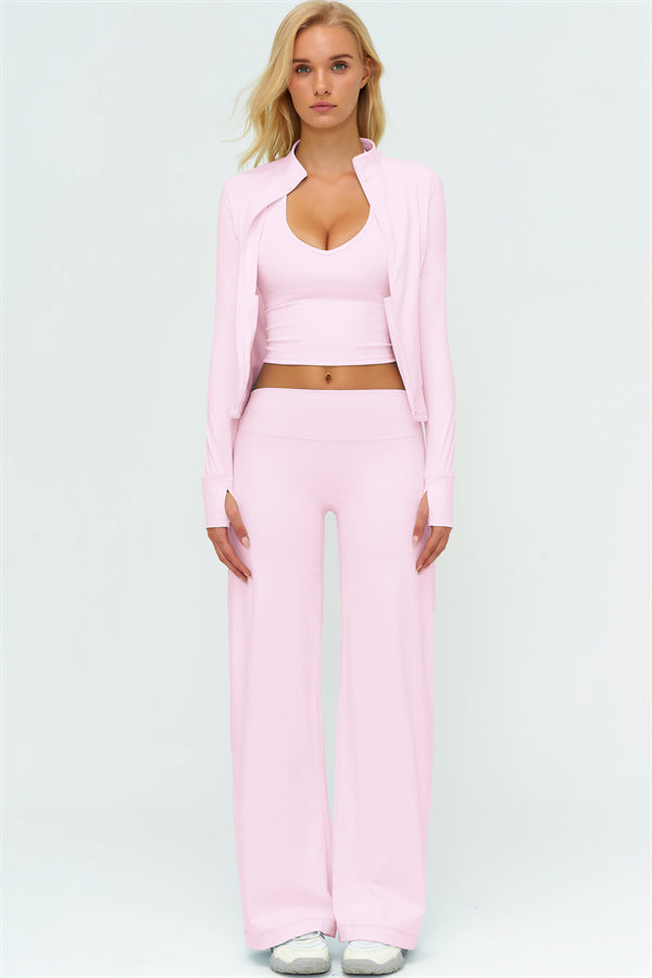 The Twirl Zip Jacket Halter Tank Top New Straight Leg Pants 3-Piece Set