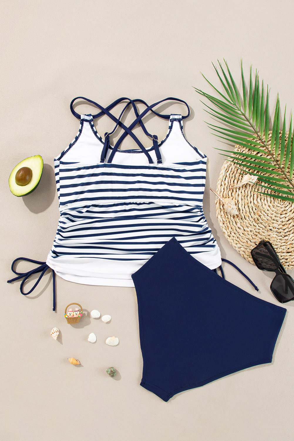 Color Block Tankini Top & Floral Swim Shorts