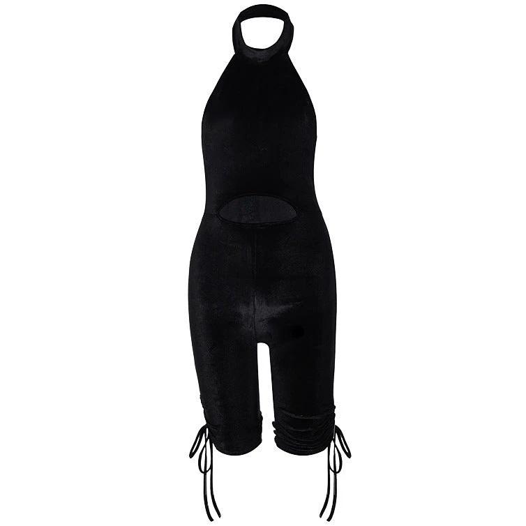 Halter Letters Hot Rhinestone Pleated Bodysuit