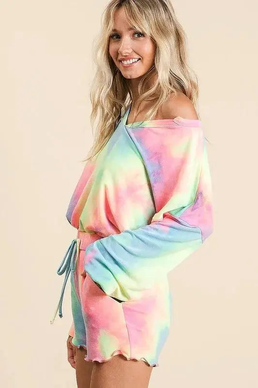 Women's Loungewear Set - Tie Dye French Terry - Top & Shorts 2-Piece