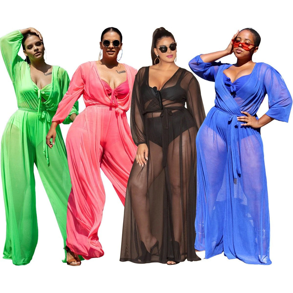 Sexy See-through Mesh Plus Size Women's Jumpsuit Without Inner Wear