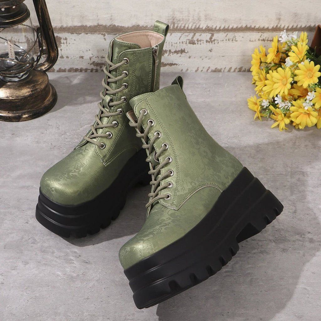 Women's Three-layer Platform Plus Round Toe Patchwork Retro Cool Martin Boots