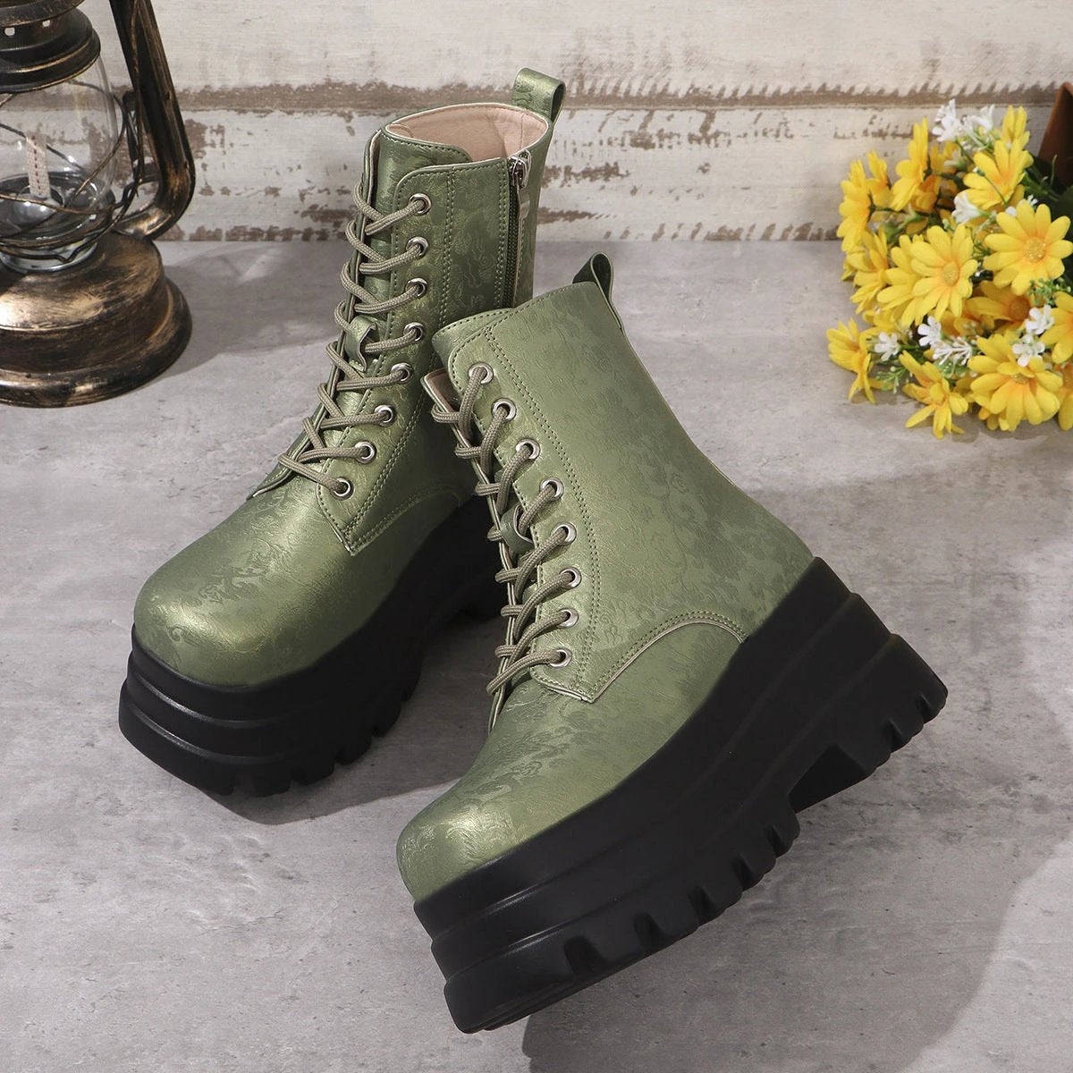 Women's Three-layer Platform Plus Round Toe Patchwork Retro Cool Martin Boots