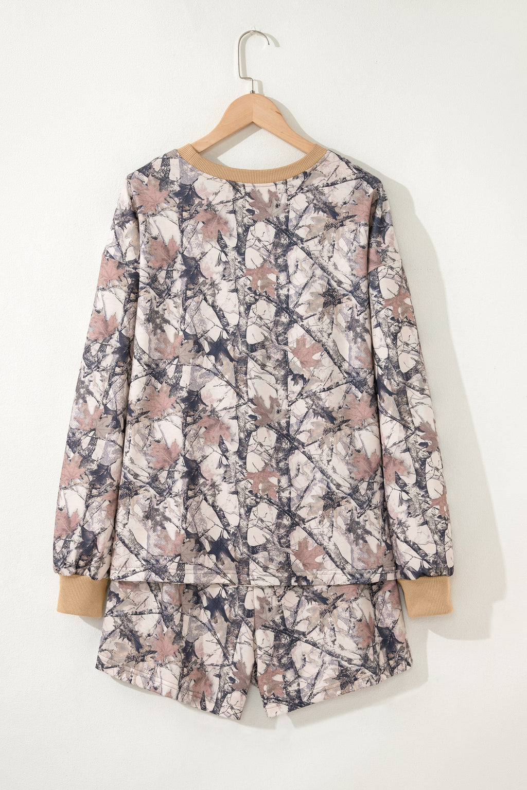Woodland Camo Long Sleeve Top & Casual Short Set