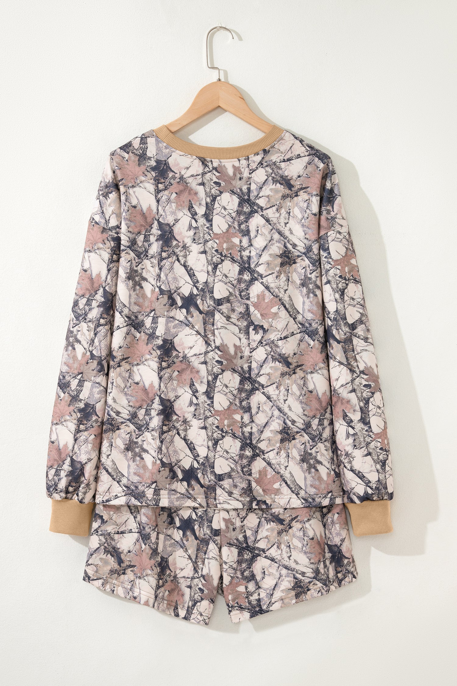 Woodland Camo Long Sleeve Top & Casual Short Set