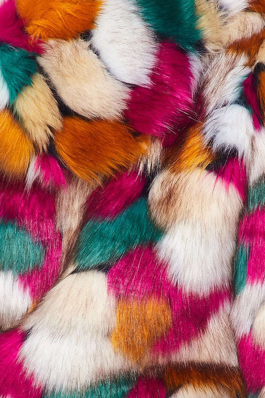 Fasheabe Multicolor Faux Fur Hooded Jacket With Front Zipper