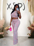 2 Piece Sets Womens Outfits Elegant Stretchy Knitted Summer Suit Sexy Sleeveless Top and Pant Suit Wholesale Dropshipping