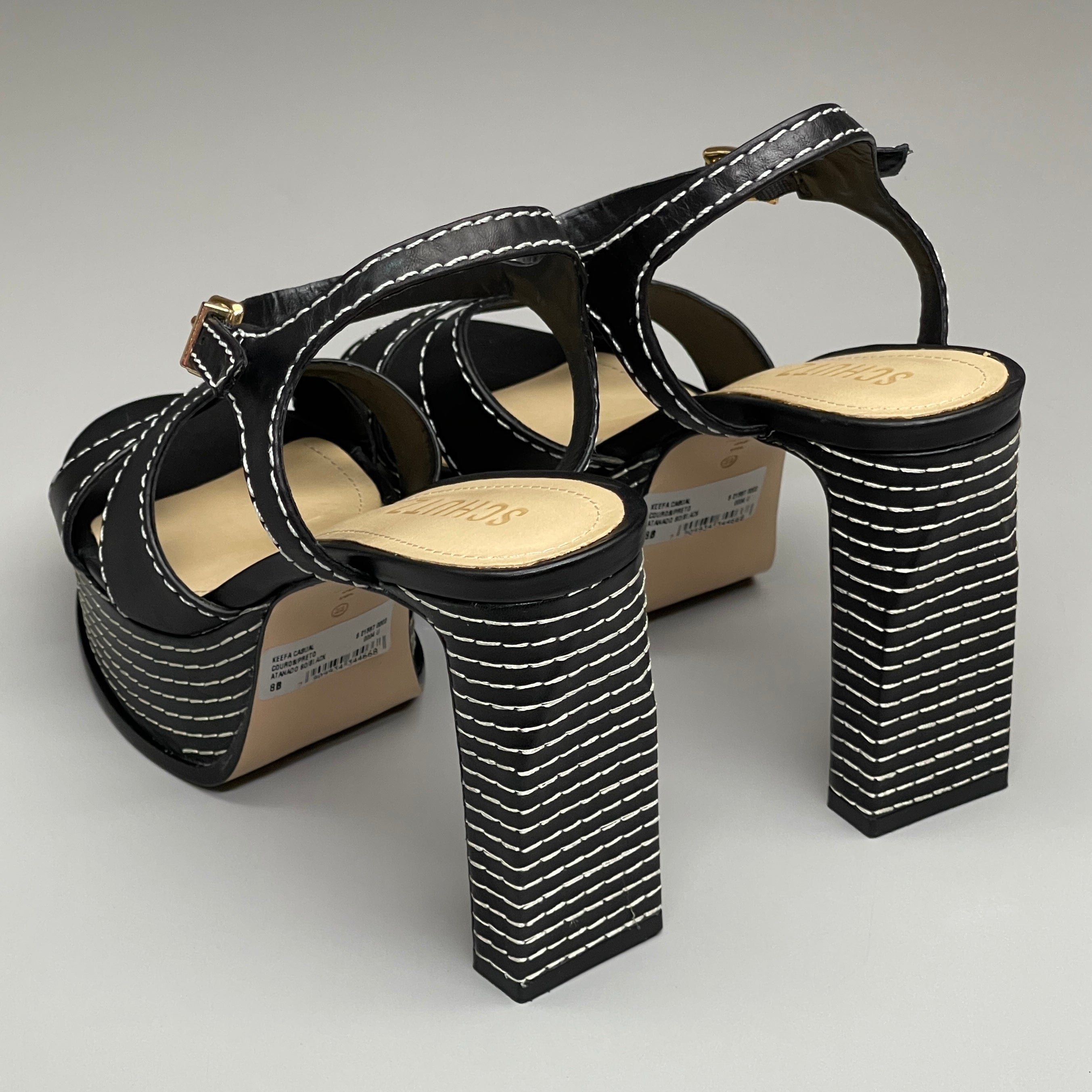 SCHUTZ Keefa Casual Women's Leather Sandal Black Platform 4" Heel Shoes Sz 7.5B (New)