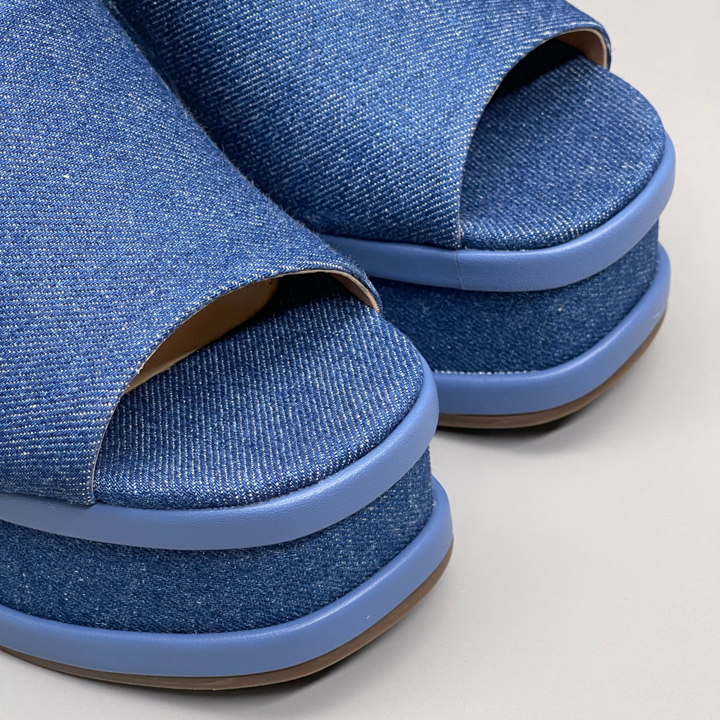 SCHUTZ Dalle Denim Women's Wedge Sandal Blue Platform Shoe Sz 8.5B (New)