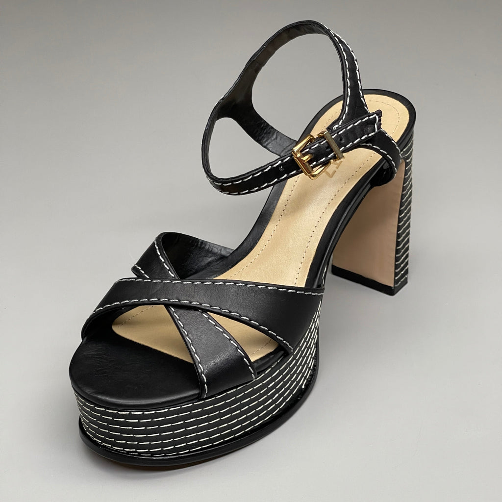 SCHUTZ Keefa Casual Women's Leather Sandal Black Platform 4" Heel Shoes Sz 7.5B (New)