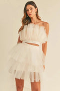 Women's Two-Piece Set Tulle Ruffle Set - Ruffled Two-Piece - Chic Party Outfit