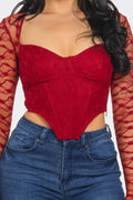 Marissa Long Sleeve Laced Crop Top Bustier with Adjustable Fit and Elegant Lace Detailing